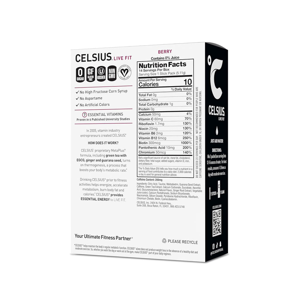 CELSIUS® On-The-Go Powder Sticks Dragonfruit Lime, Essential Energy 2.8 Oz