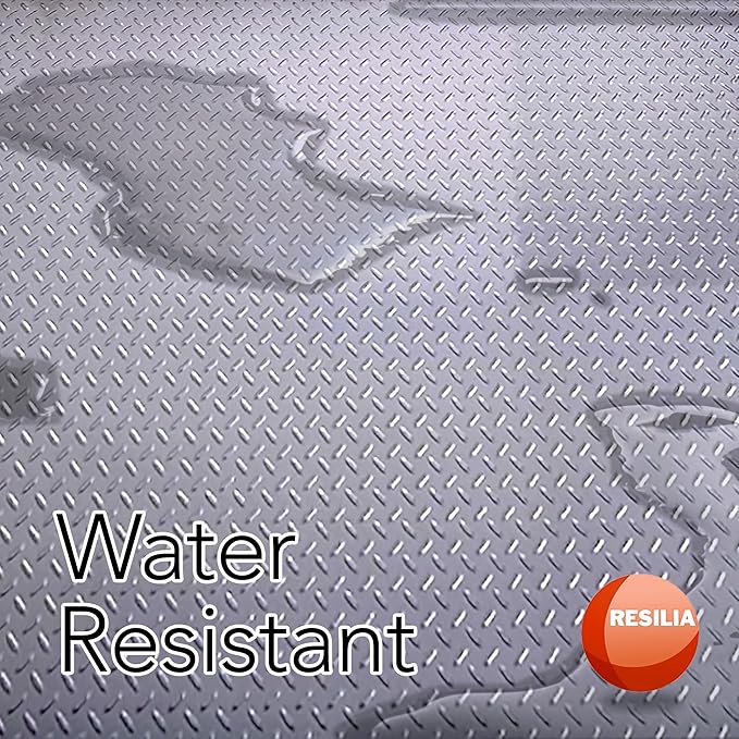 RESILIA Heavy Duty Garage Floor Runner & Protector Mat - Slip Resistant Diamond Plate PVC Mats - Water, Spill, & Stain Resistant, Silver (4 feet x 8 feet)