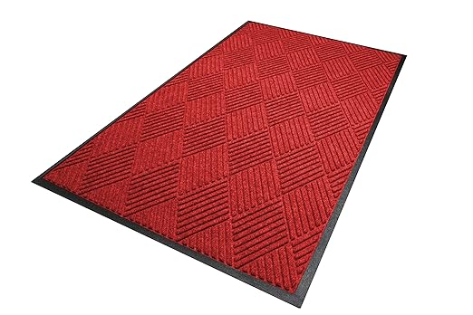 WaterHog Diamond | Commercial-Grade Entrance Mat with Rubber Border – Indoor/Outdoor, Quick Drying, Stain Resistant Door Mat (Solid Red, 4' x 10')