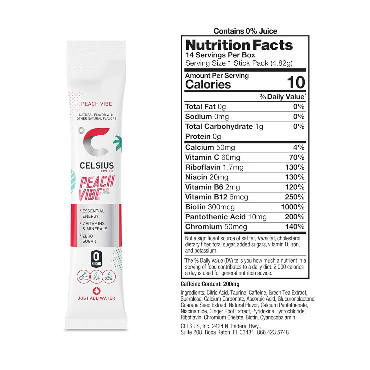 CELSIUS® On-The-Go Powder Sticks Dragonfruit Lime, Essential Energy 2.8 Oz