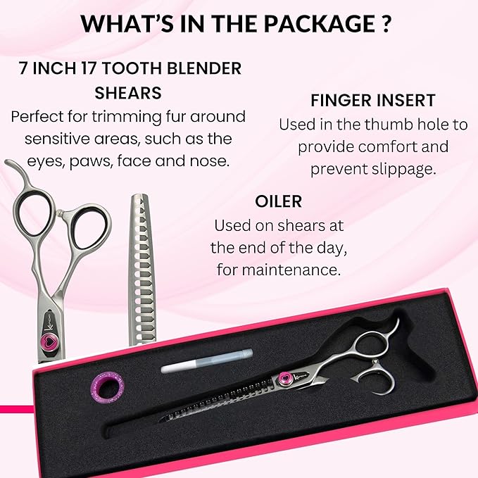 Kenchii Love Dog Grooming Scissors, 17 Tooth Thinning Shears, Dog Scissors for Grooming, Professional Pet Grooming Scissors, Heavy Duty, Durable and Sharp
