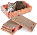 Cat Scrather Box with 4 pcs Large Scratching Cardboard and Toy Ball, Catnip, 4 in 1 Large Refillable & Reversible Cat Scratcher Pad, Cardboard Cat Bed for Big Medium Small Lazy Kitty