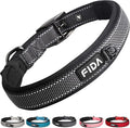 Fida Heavy Duty Dog Collar, Ultra Comfortable Soft Neoprene Padded, Adjustable Reflective Nylon Pet Collar with Durable Metal Belt Buckle for Medium Breeds (M, Black)