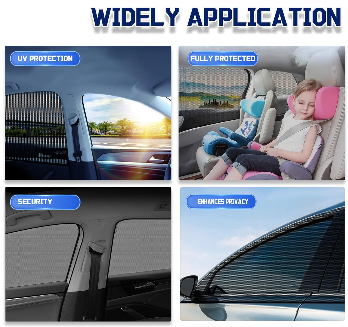 Car Rear Window Screens for Side Windows, 2 Pack Side Window Sun Shades,Stretchy Mosquito Net Cover Fit Cars SUVs - Up to 36.22”x55.1”