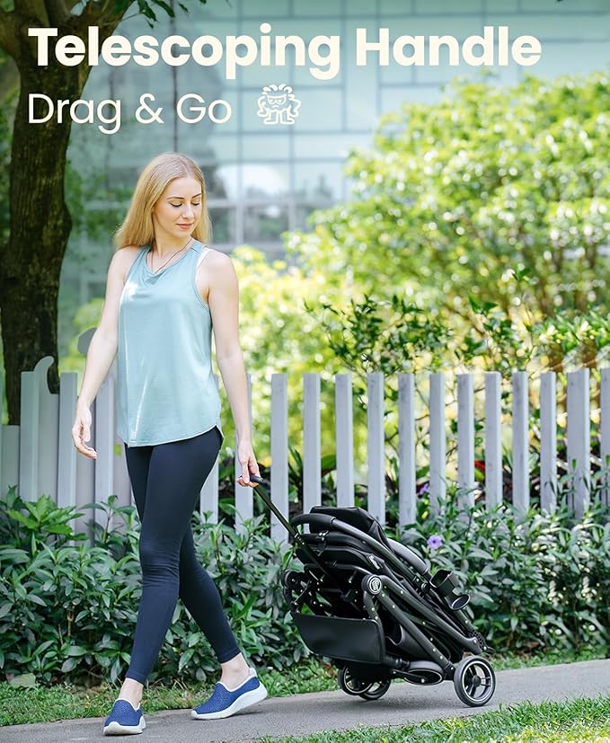 4 Wheels Pet Stroller, Dog Stroller for Small/Medium Dogs and Cats up to 33 lbs, One-Click Fold & Draggable, Removable Carrier, Zipperless Entry, Mesh Windows, Black