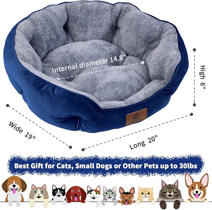 Asvin Small Dog Bed for Small Dogs, Cat Beds for Indoor Cats, Pet Bed for Puppy and Kitty, Extra Soft & Machine Washable with Anti-Slip & Water-Resistant Oxford Bottom, Blue, 20 inches