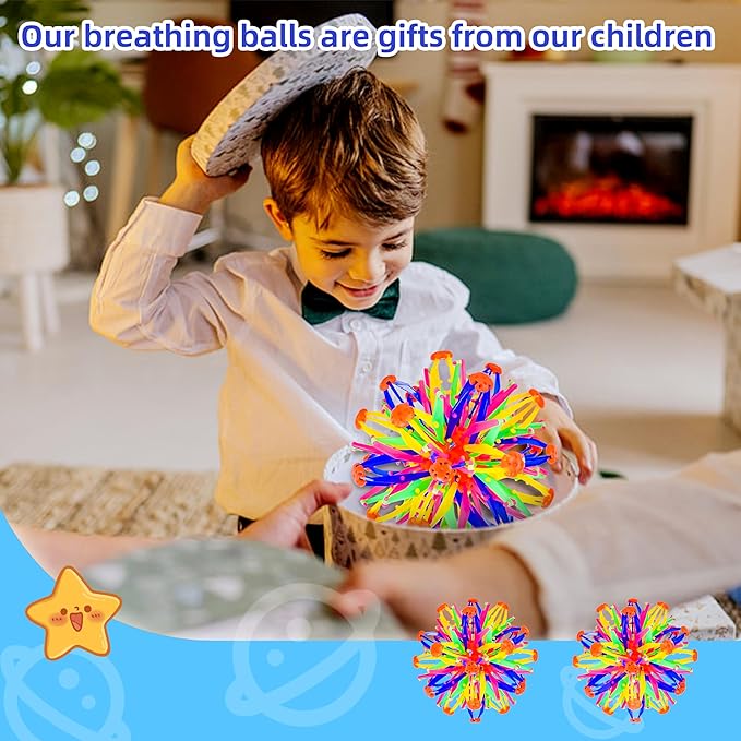 2Pcs Colorful Sphere Expandable Breathing Balls Fidget Toy-Stress Reliever ,Collapsible Expanding Magic Ball Toys from 6" to 12"for Kids & Adults Mindfulness Meditation Practices,Yoga -ADHD
