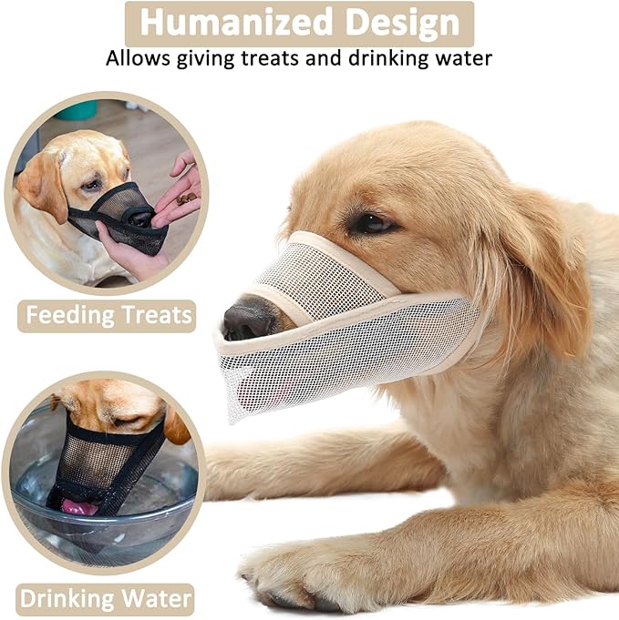 Crazy Felix Nylon Dog Muzzle for Small Medium Large Dogs, Air Mesh Breathable and Drinkable Pet Muzzle for Anti-Biting Anti-Barking Licking (M, Beige)