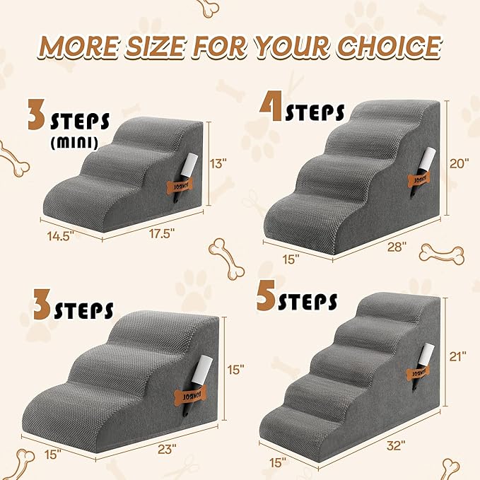 Romrol Dog Stairs Ramp for High Beds Couches, 33D High Density Foam Pet Steps with Durable Non-Slip Waterproof Fabric Cover, Dog Stairs for Small Dogs or Cats or Pets, 4-Step,Grey