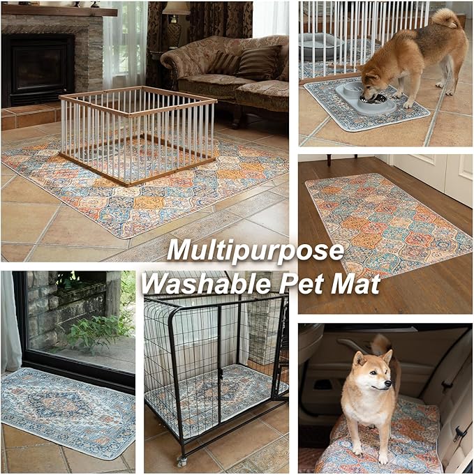 nunubaby 4PACKWashable Pee Pads for Dogs, Stylish, Non-Slip and Leak-Proof Pee Pads. Reusable Potty Pads for Dogs for Crates and Floors.(Beige/Multi, 24" x48")