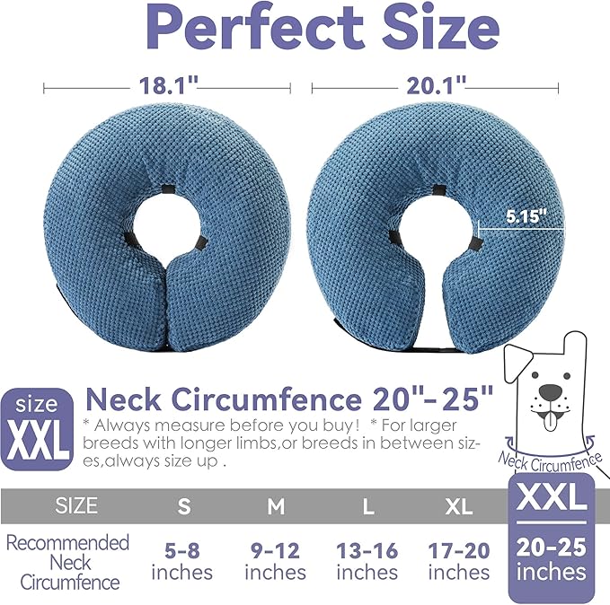 Inflatable Dog Cone Collar - Dog Neck Donut Cone Collar Alternative After Surgery - Soft Cone for Large Medium Small Dogs Cats - Alternative Recovery E Collar (Blue, XXL)