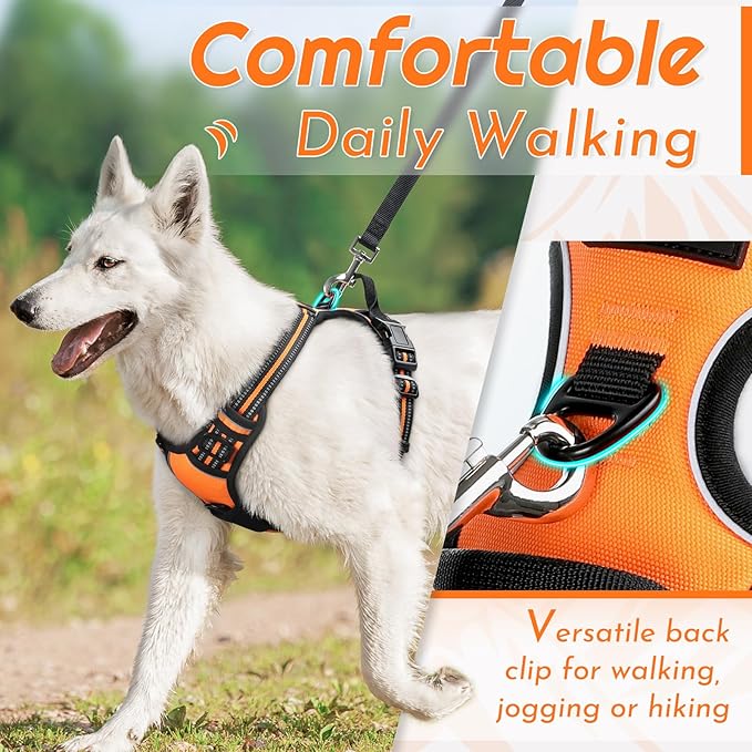 Eagloo Dog Harness Small Sized Dog, No Pull Service Vest with Reflective Strips and Control Handle, Adjustable and Comfortable for Easy Walking, No Choke Pet Harness with 2 Metal Rings, Orange, S