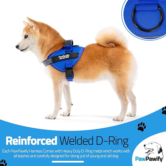 PawPawify Custom No Pull Dog Harness with Name and Phone Number, Heavy Duty Personalized Pet Vest to Prevent Tugging, Pulling, or Choking, Training and Walking (New Blue, XXL (85-140 LBS))