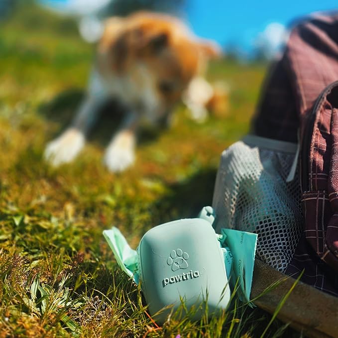 Pawtria Eco Duo Set: Home Compostable Dog Poop Bags (120) + Premium Silicone Dog Poop Bag Dispenser (3.25"H X 2.75"L), BPA-Free, Leak-Proof, Biodegradable, Zero Waste, Supports Rescue Dogs