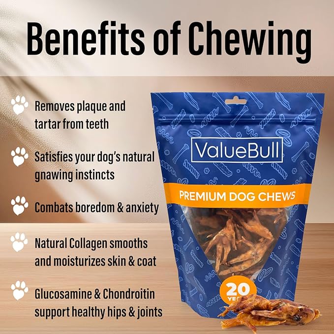 ValueBull Chicken Feet for Dogs, 25 Count - All Natural Dog Chew, Hip and Joint Chew, Single Ingredient Dog Treat