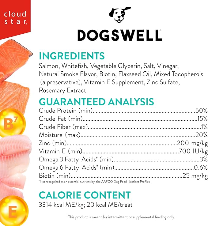 Dogswell Skin & Coat Mini Jerky Dog Treats, Salmon, 4 oz. Bag