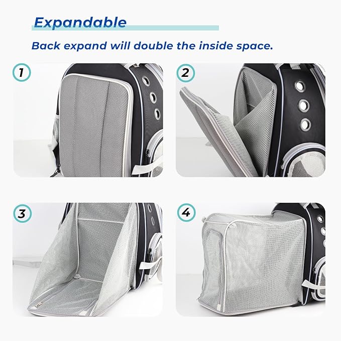 Lollimeow Cat Carrier Backpack, Bubble Expandable Backpack Carrier, Pets and Small Dogs,Airline-Approved, Designed for Travel, Hiking, Walking & Outdoor Use (Square Back Expandable-Black)