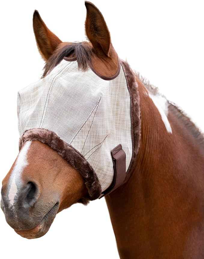 Kensington UV Fly Mask with Fleece Trim - Protective Mask with Dual Ear Opening & Forelock Freedom - Large, Desert Sand