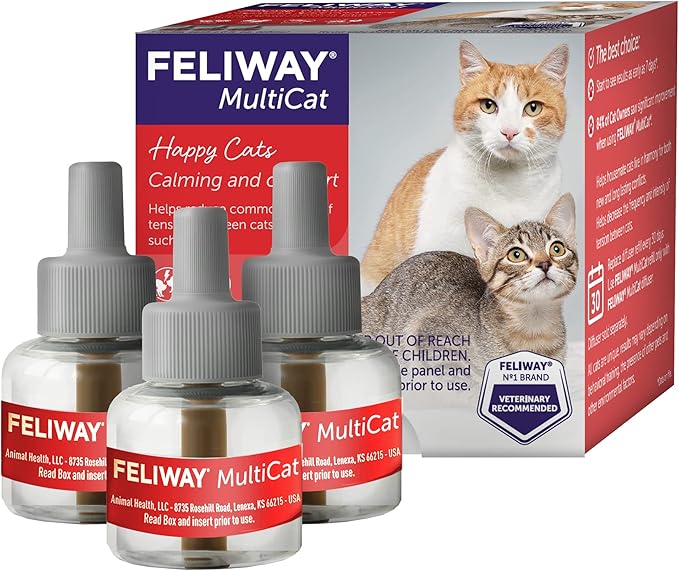 FELIWAY® MultiCat 3 x 30 Day Cat Calming Refills for Pheromone Diffuser, 3 x 48ml Value Pack- Helps Reduce Conflicts and Signs of Tension in Multi-Cat Households