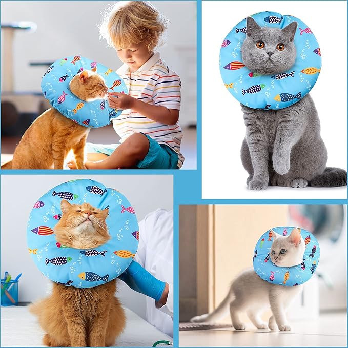 Cat Cone Collar Soft Cute Adjustable Cat Donut Recovery Collar Elizabethan Cats Cones to Stop Licking Comfortable Anti-Bite Neck Cone for Pet Kittens After Surgery