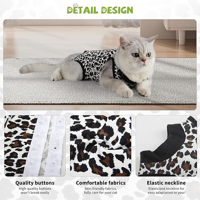 2 Packs Cat Surgery Recovery Suit Surgical Clothes Abdominal Wounds Anti-Licking Cat Bodysuit Onesie Substitute E-Collar& Cone