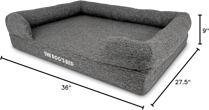 The Dog’s Bed, Large Grey Linen 36x27, Memory Foam, Pain Relief: Arthritis, Hip & Elbow Dysplasia, Post Surgery, Lameness, Supportive, Calming, Waterproof Washable Cover, Veterinary Approved