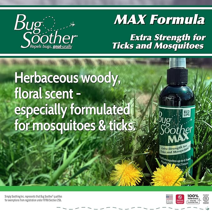 Bug Soother MAX - Natural Gnat, Tick, and Mosquito Repellent, 8 fl oz Bug Spray Deterrent - DEET-Free Safe for Adults and The Environment - Made in USA