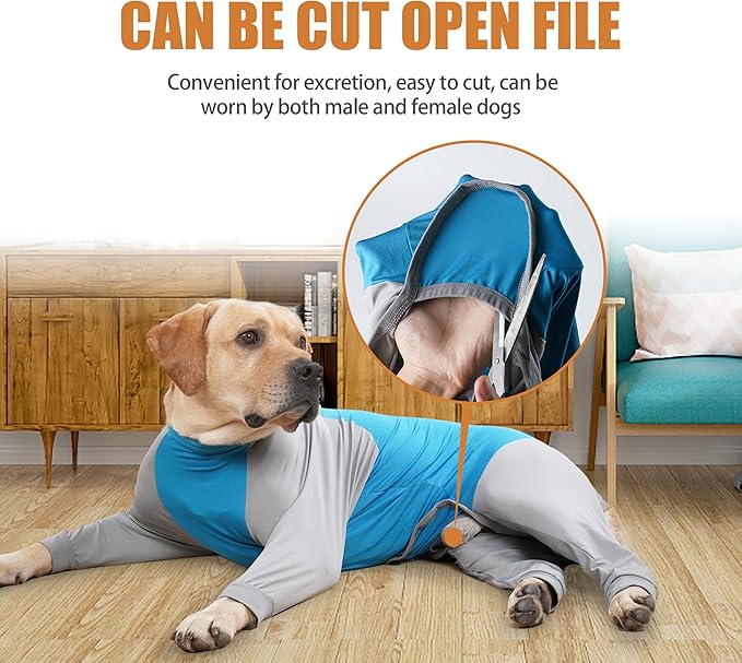 Dog Recovery Suit, Abdominal Wound After Surgery Wear, Prevent Licking Wounds, E-Collar & Cone Alternatives, Long Sleeve Postoperative Shirts Dog Pajamas Prevent Shedding(Medium, Blue)