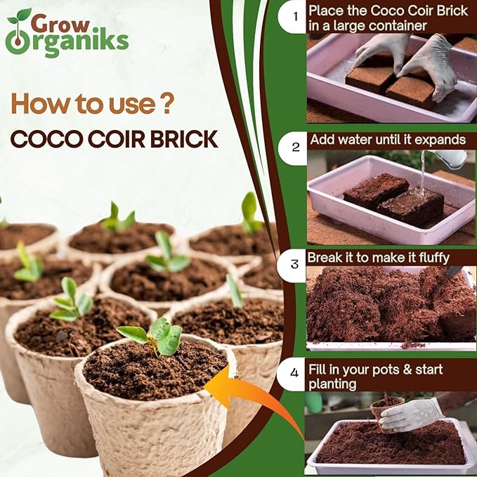 2 Pack Premium Coco Coir Brick for Plants | 100% Organic Compressed Coconut Coir Bricks Starting Mix, Coco Coir Fiber Coconut Husk for Planting, Gardening, Potting Soil Substrate, Herbs, 1.4 LB/Brick