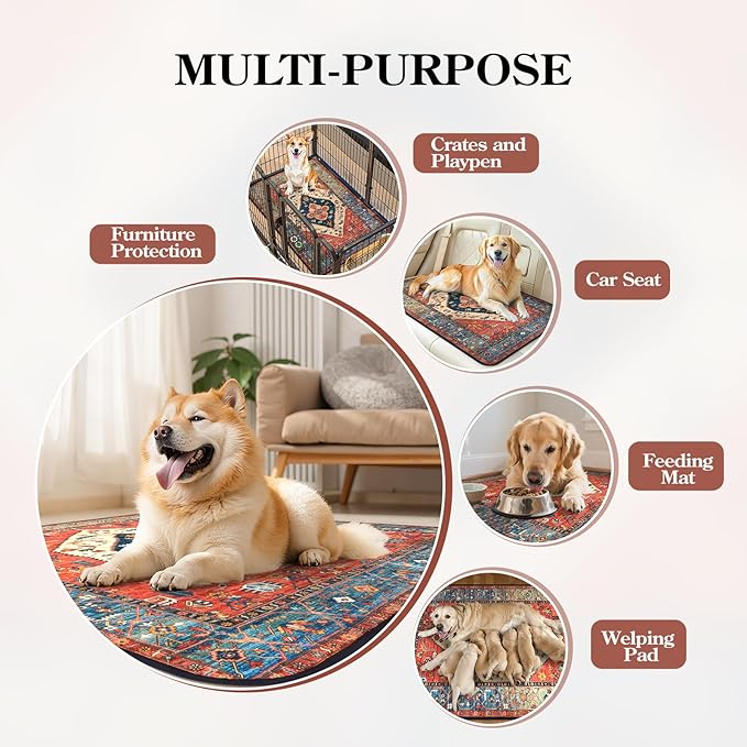 HAOCOO Washable Pee Pads for Dogs, (2 Pack) 3Ft x 3Ft Reusable Puppy Training Pads Super Absorbent Waterproof Whelping Pads,Dark Red Non-Slip Leakproof Potty Pads for Pet Housebreaking