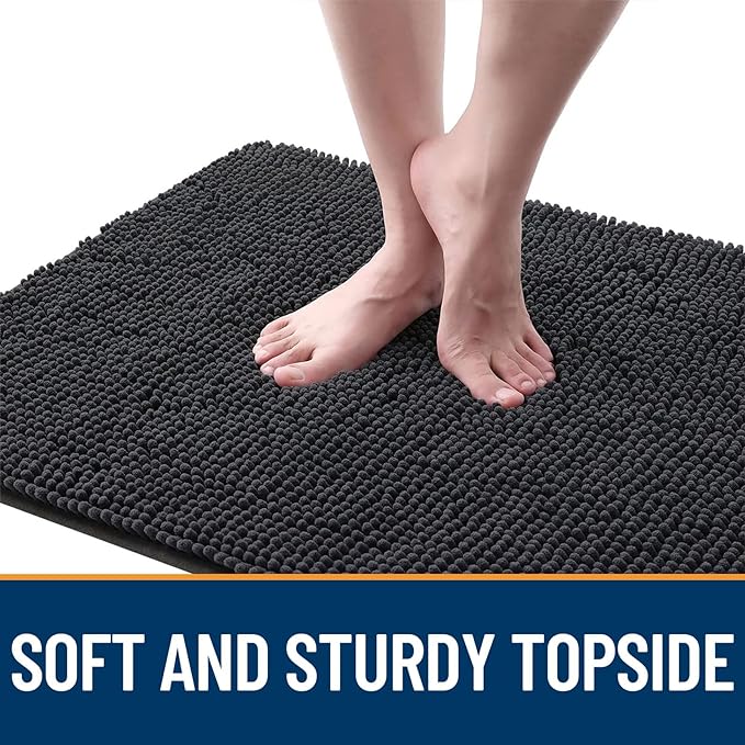 OLANLY Dog Door Mat Set 2-Piece 24x16, Absorbs Moisture and Dirt, Absorbent Non-Slip Washable Doormat, Quick Dry Chenille Mud Mat for Dogs, Entry Indoor Entryway Carpet for Inside Floor, Dark Grey