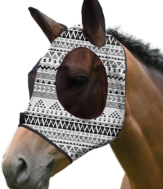 Harrison Howard Super Comfort Stretchy Fitting Horse Fly Mask with UV Protection Soft on Skin with Breathability Doodle Aztec Pony