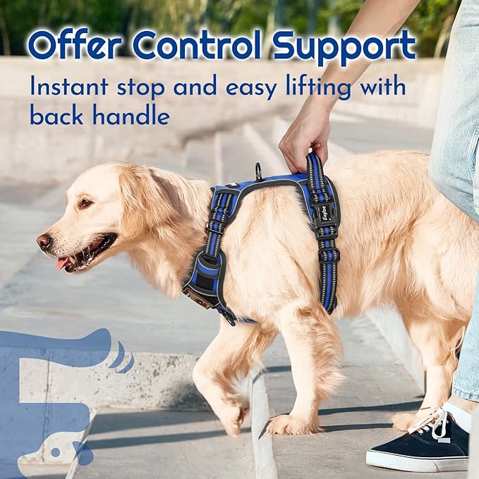 Eagloo Dog Harness Small Sized, Easy Wearing with 3 Buckles, Adjustable No Pull Pet Harness with 2 Rings for Walking, No Chock Reflective Soft Padded Vest with Control Handle, Blue & Black, S