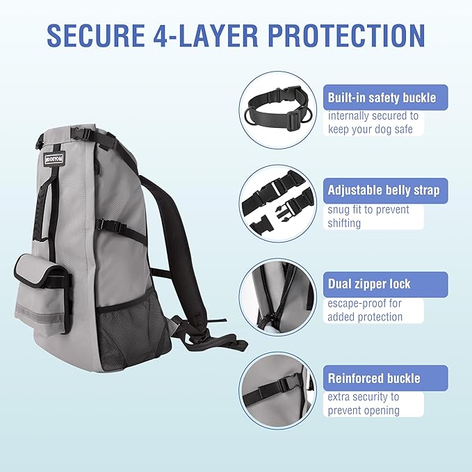 Dog Backpack for Small & Medium Dogs - Adjustable Pet Carrier for Travel & Hiking, Hands-Free Puppy Backpack with Storage Pockets, Breathable Mesh, Reflective Strips & Non-Slip Handle