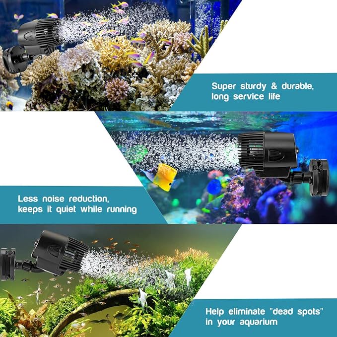 AQQA Wave Maker Pump, 2100GPH Aquarium Circulation Pump 360 Degree Rotatable Submersible Powerhead Pump with Magnet Suction Base for Marine and Freshwater Aquariums (15W)