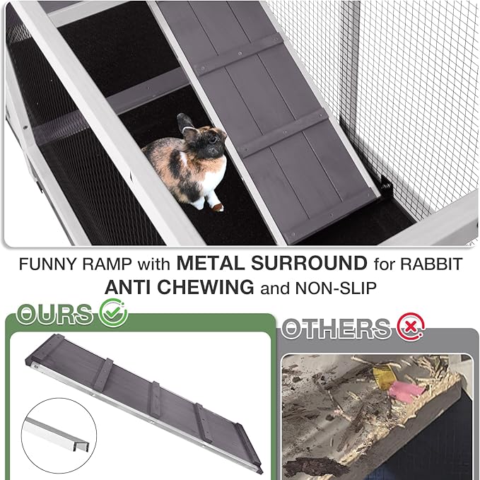 2-Story Indoor Rabbit Hutch with Chew-Proof Outdoor Rabbit Cage with 6 Locking Casters Bunny Cage 2 Pull-Out Trays Guinea Pigs Cage 62"