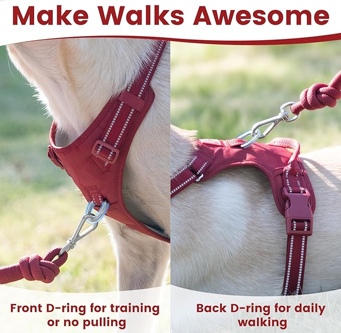 No Pull Dog Harness, Reflective Puppy Vest for Small Medium Large Sized Dog(Burgundy Red,XL)