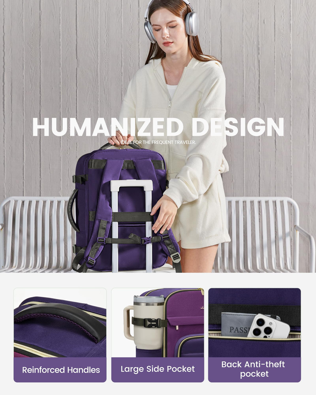 LOVEVOOK 40L Travel Backpack for Women & Men - 17.3 Inch Carry On Backpack & Personal Item Backpack for Airlines, Spacious and Durable Design, with 3 Packing Cubes