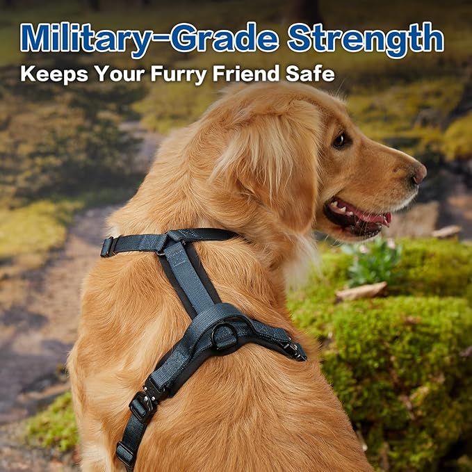 CLEPAWS Dog Harness for Large Dogs, No Pull Dog Harness Easy Walk with Metal Hardware, Ergonomic Y-Shaped Design, Soft Padding, Padded Handle, Durable High-Tensile Nylon (Nightfall, L)