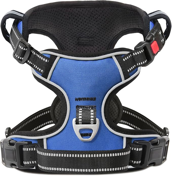 Timos Dog Harness for Medium Dogs, No Pull Service Vest with Reflective Strips and Control Handle,No Choke Dog Harness with 2 Metal Rings for Easy Walking,Outdoor Training,Blue, M