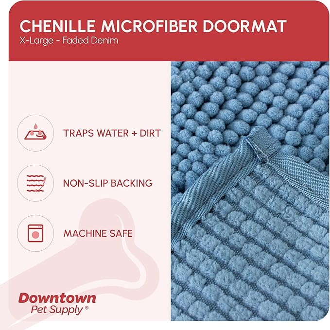 My Doggy Place Microfiber Dog Mat for Muddy Paws, 60" x 36" Faded Denim - Non-Slip, Absorbent and Quick-Drying Dog Paw Cleaning Mat, Washer and Dryer Safe - X-Large/Runner