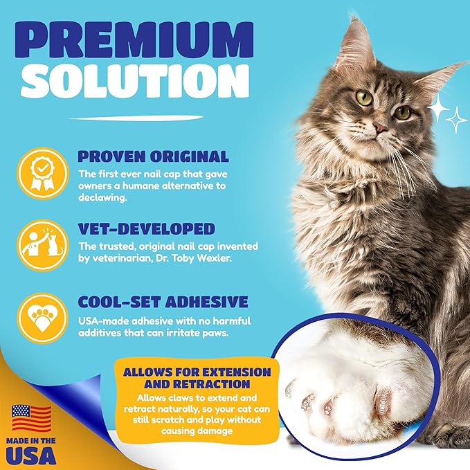 Soft Claws Nail Caps for Cats Made in USA - 40 Cat Claw Caps for 4-6 Weeks of Protection - Long-Lasting Cat Scratch Deterrent for Furniture - Red & Gold Sparkle, Medium