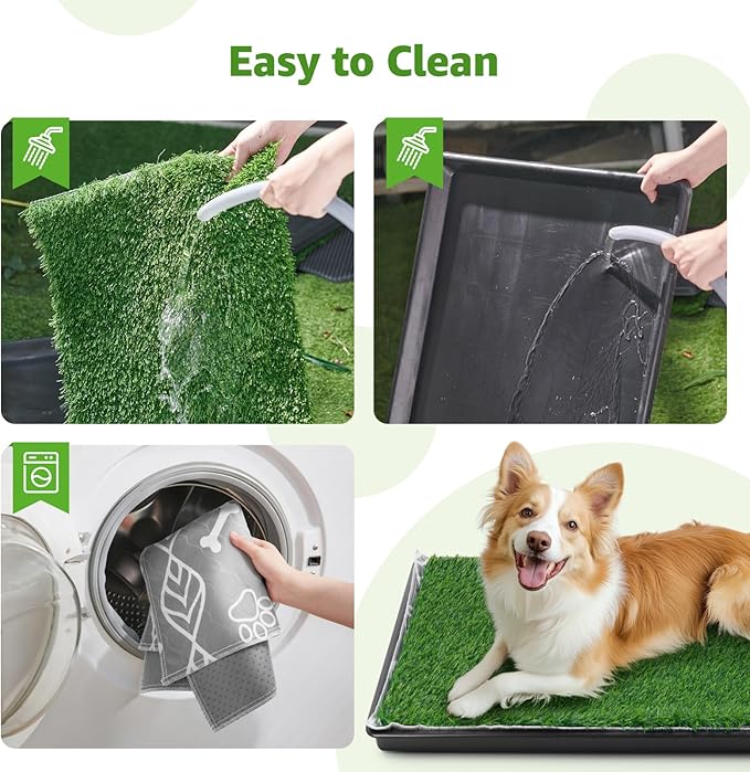 LOOBANI 41x27in Large Dog Litter Box with 2 Artificial Grass Patch + 2 Washable Pee Pads, Quickly Absorbency Portable Patio Potty for Balcony Apartment Use