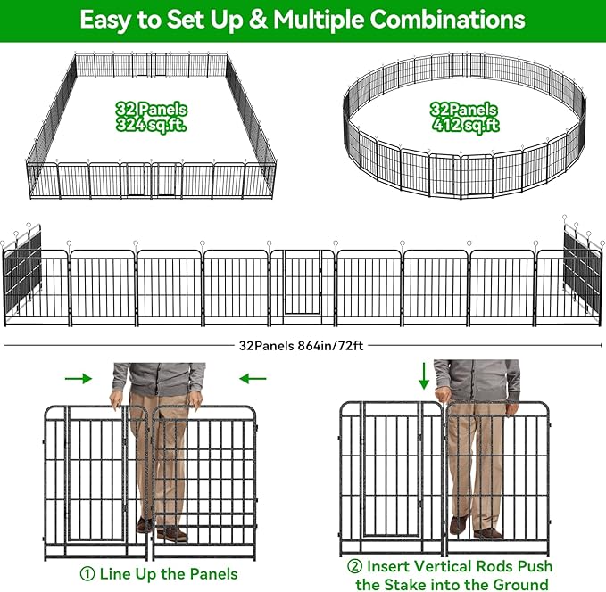Dog Playpen Outdoor 32 Panels Heavy Duty Dog Fence 40" Height with Thick Pipe Anti-Rust with Doors Portable for RV Camping Yard, Total 71FT, 406 Sq.ft, Snowy Black