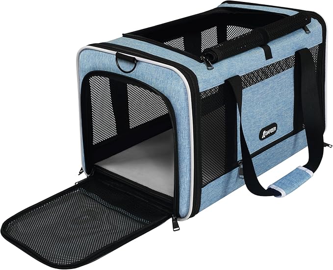 Cat Carrier 18 x 11 x 11 Top Loading Soft-Sided Pet Travel Bag Over 15lbs, Portable Small Dog Puppy Car Crate 10 lbs, Chihuahua Kennel Carry Case, Kitty Cloth Cage Medium Cat Under 25 Blue