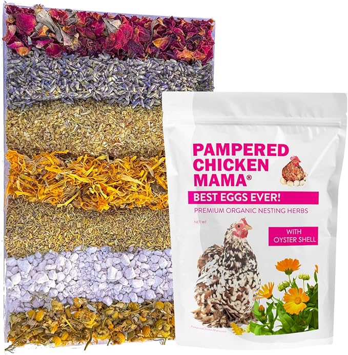 Pampered Chicken Mama Best Eggs Ever! Nesting Herbs for Chickens (16 Ounce/1 Pound) for Chicken Nesting Boxes Calcium Supplement for Chickens | Chicken Feed Supplies, Hen Treats for Coops (1 Bag)