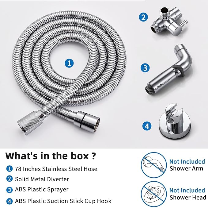 G-Promise Dog Shower Sprayer Attachment for Fast and Clean Pet Showering, Multifunctional Shower, Metal Diverter, 78 Inch Extra Long Hose, No Drill Hook, Dog Washing-Bathingroom (Chrome)