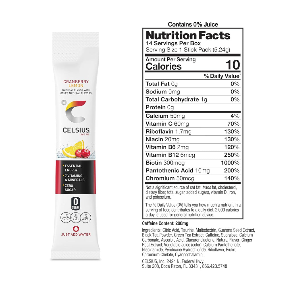 CELSIUS® On-The-Go Powder Sticks Dragonfruit Lime, Essential Energy 2.8 Oz