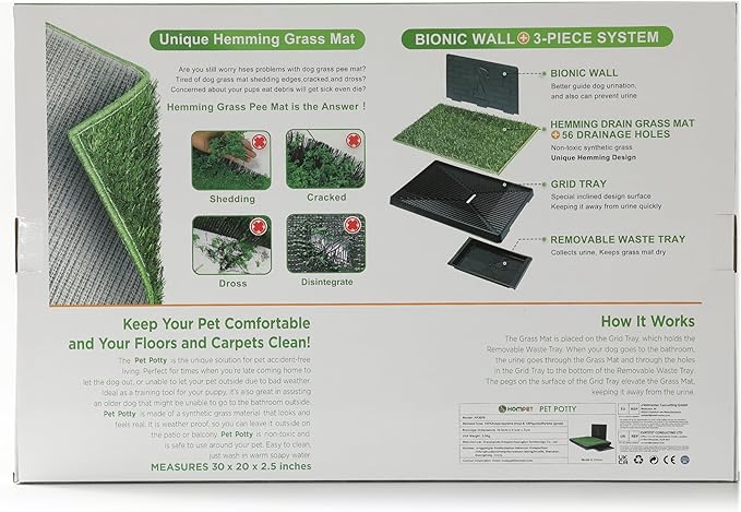 Hompet Dog Grass Pad with Tray Large, 2 Pcs Artificial Grass Training Pads with Pee Baffle Patch Puppy Turf Potty for Indoor and Outdoor Use, Ideal for Small and Medium Dogs (30"×20")