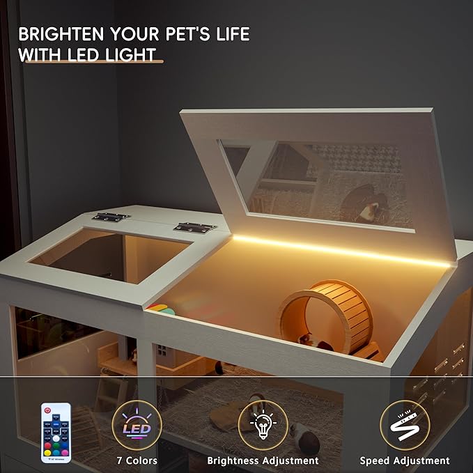 Hamster Cage with Storage Cabinet, Guinea Pig Cage for Small Animals, Large Hamster Cage and Habitat with Easy View Acrylic Panels and Pull Out Drawer for Hamster, Rabbit, Hedgehog, Easy to Clean